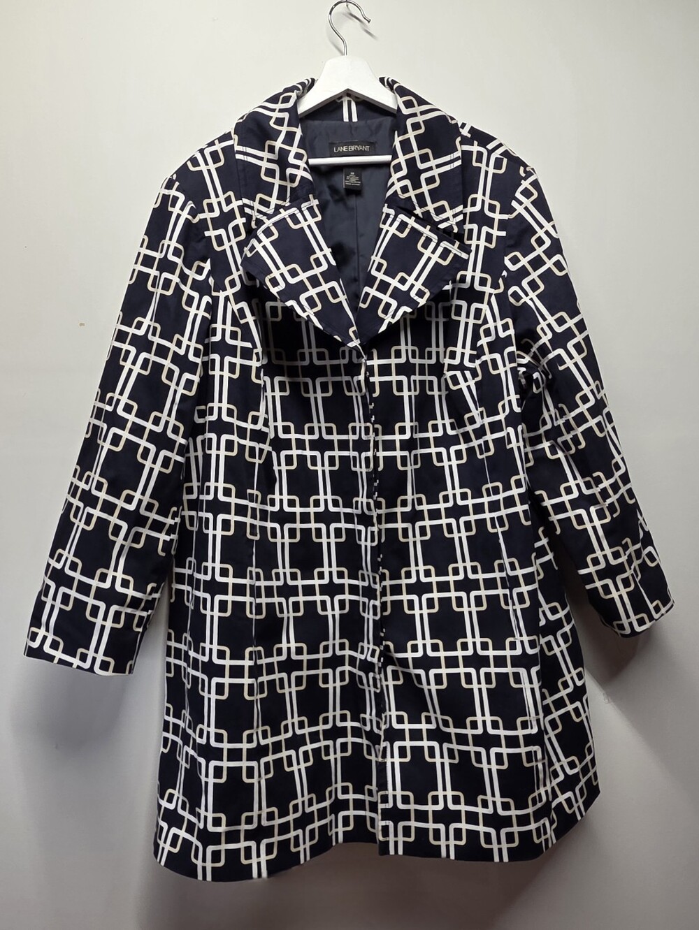 Lane Bryant Geometric Print Trench Coat Jacket Black White Cream Plus Size 28